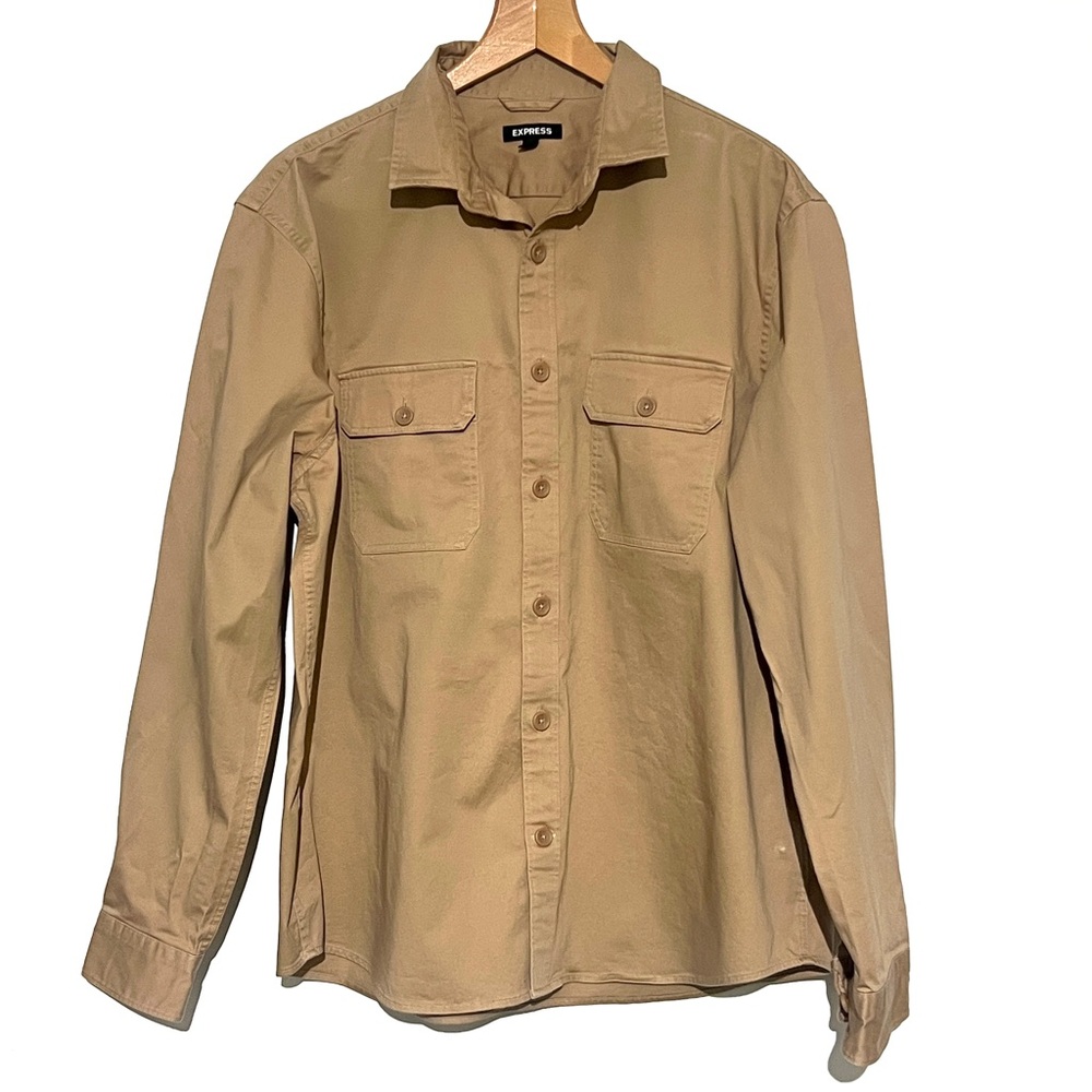Express Camel Khaki Button Down Shirt